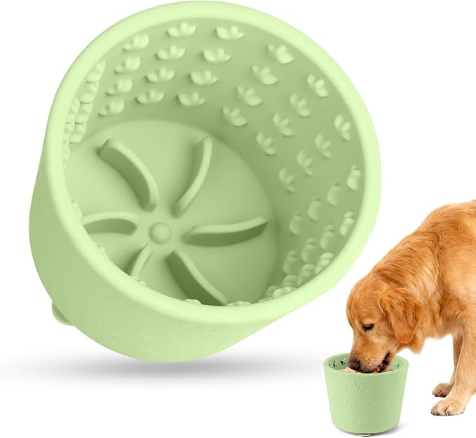 Dog Slow Feeder Lick Bowl, Silicone Dog Bowl with Strong Suction, Green