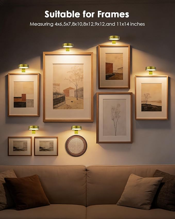 Picture Lights for Wall, Rechargeable Battery Magnetic Wall Lights with 3 Color Temps and 12 RGB, Picture Light with Remote, Dimmable and Timer, Decor Light for Painting/Frame/Art Display
