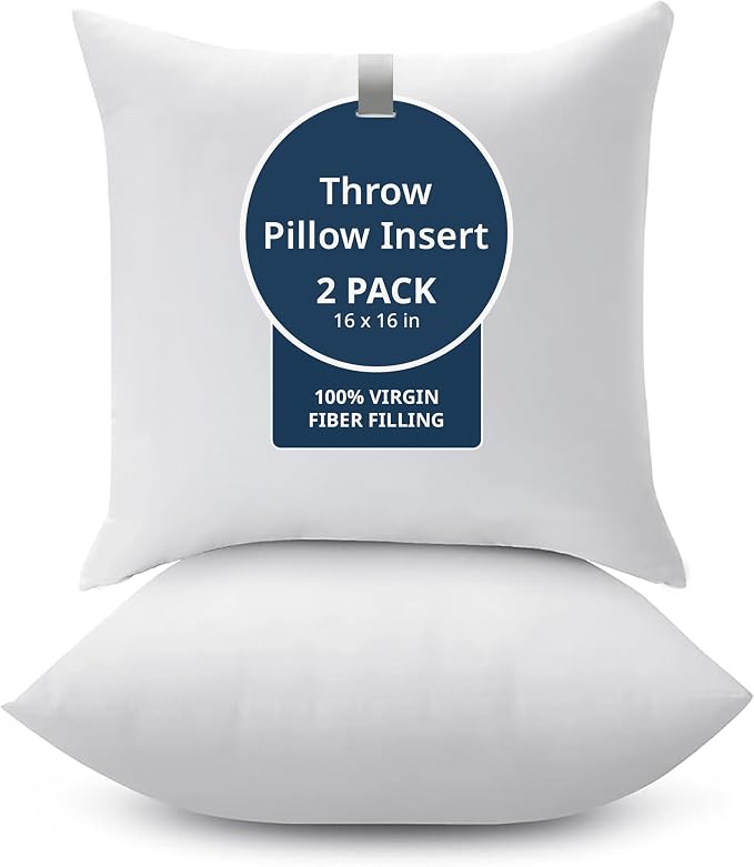 LANE LINEN Throw Pillow Insert - Pack of 2 16x16 Pillow Inserts for Decorative Pillow Covers, Throw Pillows Insert for Couch - White | Classic Solid Inserts For Couch & Chair Support - Shape Retention, Ultra-Soft 120 GSM Fabric, Home decors inserts