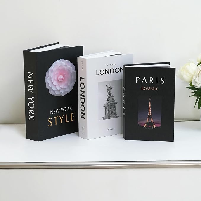 Decorative Faux Books Set of 3 for Home Decor, Fake Book Storage Boxes with Magnetic Closure, Modern Coffee Table Decorative Books for Living Room, Shelf, Office, Hidden Storage Organizer