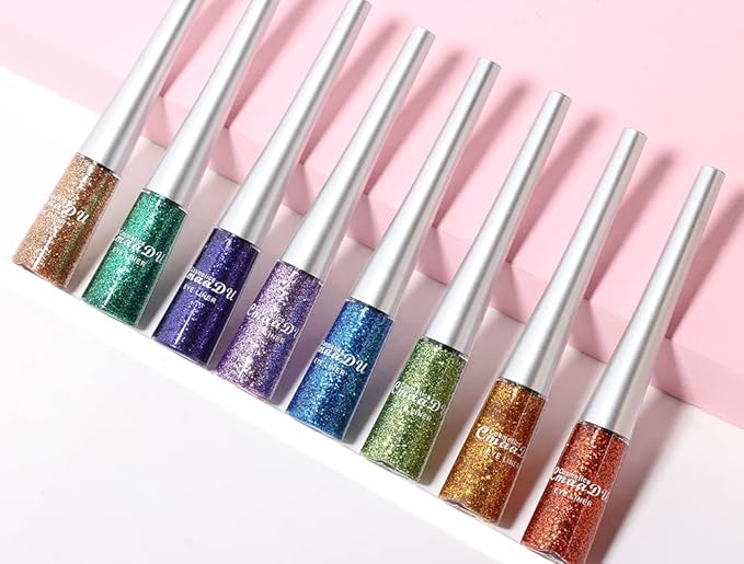BONNIE CHOICE 16 Colors Glitter Eyeliner Liquid Set, Metallic Glitter Liquid Eyeshadow, Waterproof Long Lasting White Silver Rose Gold Pink Colorful Rainbow Eyeliners Valentine's Day Gifts for Women
