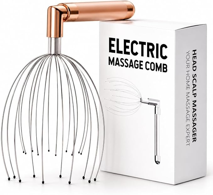 Head Massager Scalp, Vibrating Electric Scalp Massagers, Battery Powered Head Scratchers Massager Whisk Hair Massage Relax Tool with 20 Metal Fingers for Stress Relief, ldeal Gift for Women & Men