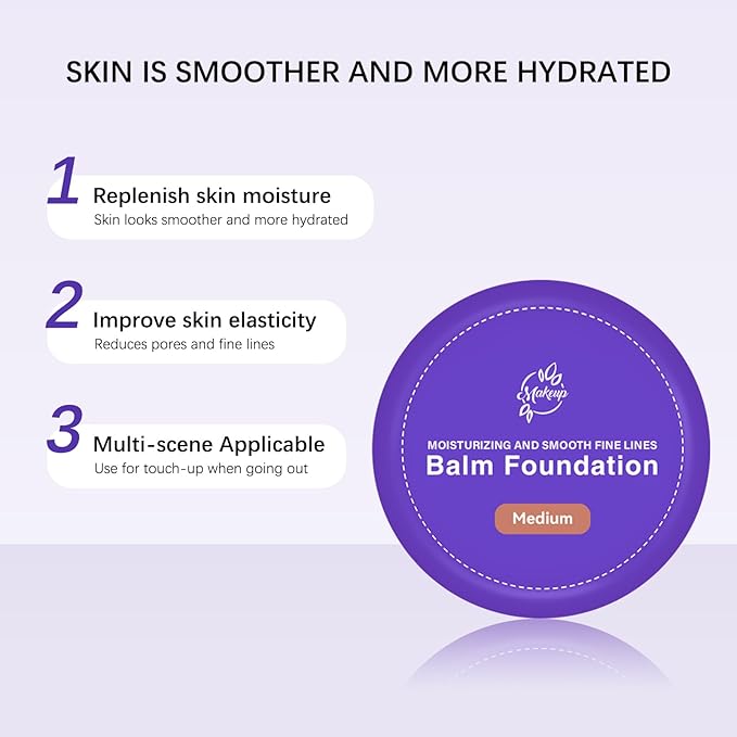 Foundation for Mature Skin–Hydrating Age-Defying Makeup Coverage Balm Foundation, Non-Settling Formula for Older Women, Blurs Fine Lines, Satin Finish for All Skin Types (Medium)