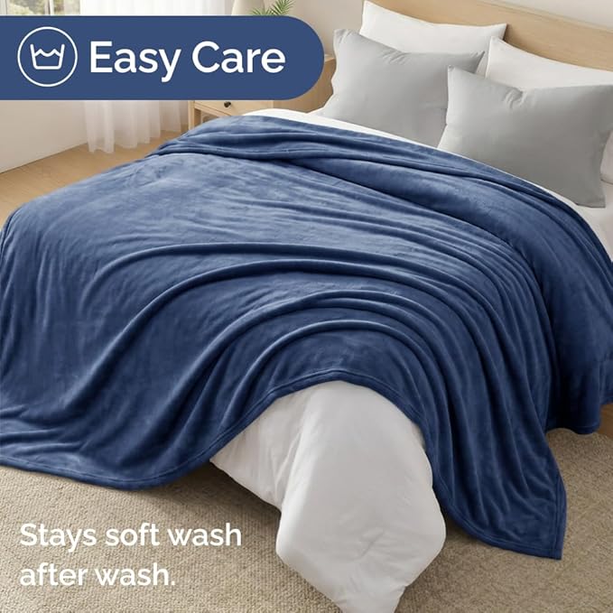 Ultra Soft Fleece Throw Blanket - College Dorm Room Essentials - Blue | Flannel Fleece, Thick, Warm & Breathable, All Season Cozy, Anti-Static, Microplush, Lightweight for Couch, Bed & Dorm Bedding