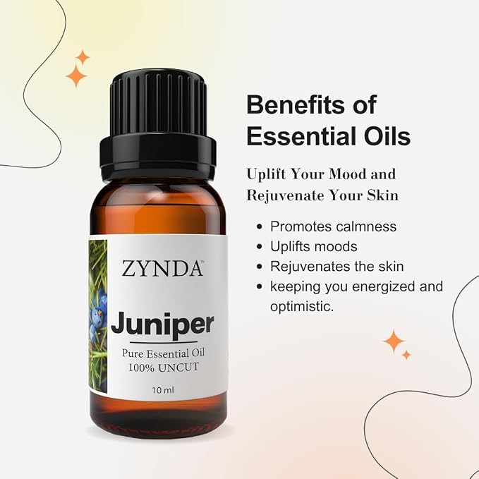 ZYNDA Premium Grade Juniper Essential Oil - Ideal Aroma Massage Oil to Nourish & Rejuvenate Your Skin - 100% Uncut, Natural & Therapeutic Juniper Berry Oil for Skincare & Emotional Balance - 10 ml