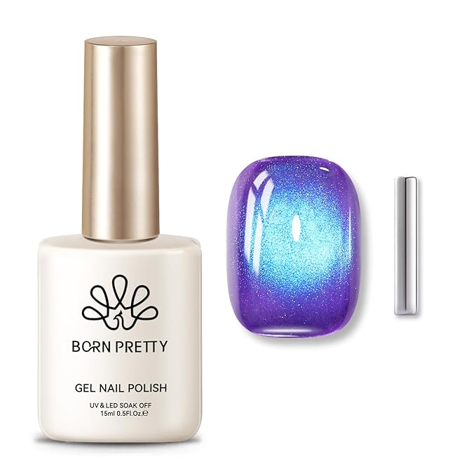 BORN PRETTY Cat Magnetic Eye Gel Nail Polish,Indigo To Violet Gradient Magnetic Gel Polish Blueberry Cat Magnetic Eye Gel Manicure Nail Art DIY 15ml