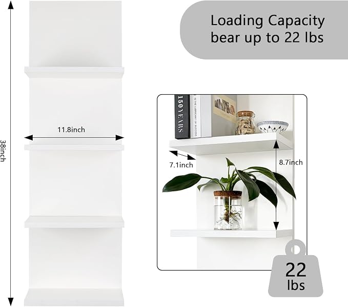 4 Tiers Floating Shelves, Wall Mounted, White | Modern White Lack Shelf, Storage Shelves for Home Decor, Perfume Organizer, Bathroom, Dressing Room, Living Room