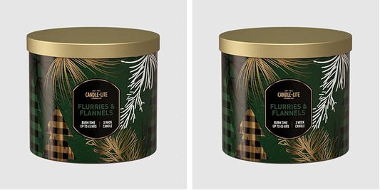Candle-Lite Scented Candles, Flurries & Flannels Fragrance, 14 oz Three-Wick Aromatherapy Jar Candle, Perfect for Gifting and Celebration (Pack of 2)