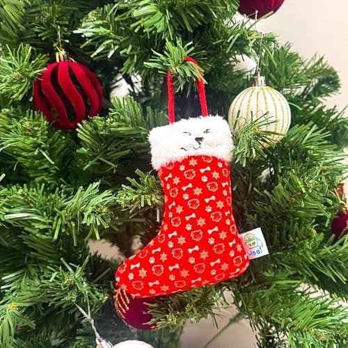 Christmas Stocking Nose-Work Plush Dog Toy, Durable Soft Squeaky with Hidden Treat Pocket, Crinkle Paper Sound, Hangable Design for Small, Medium & Large Dogs