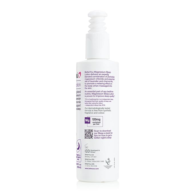 BetterYou Magnesium Sleep Body Lotion - Relaxing Body Lotion - Magnesium Body Cream with Lavender and Chamomile Blend - Sore Muscle Relief - 6.08 oz
