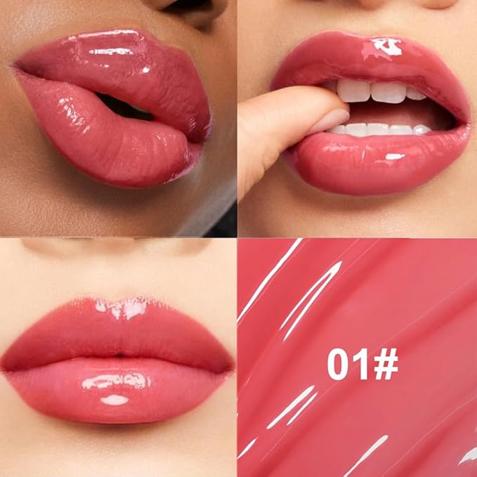 Full-On Plumping Liquid Lip Gloss, Pink Hydrating Lip Plumper Lip Blam Lipstick, High-Shine Tinted Formula for Fuller, Nourishes, Moisturizes & Softens Lips, Cruelty-Free (Pink)