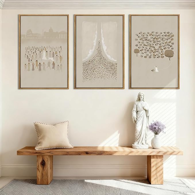 BINCUE Extra Large Jesus Wall Art Framed Jesus and Lamb Wall Painting for Living Room Bedroom Church Decor 24x36 Inch 3 Piece