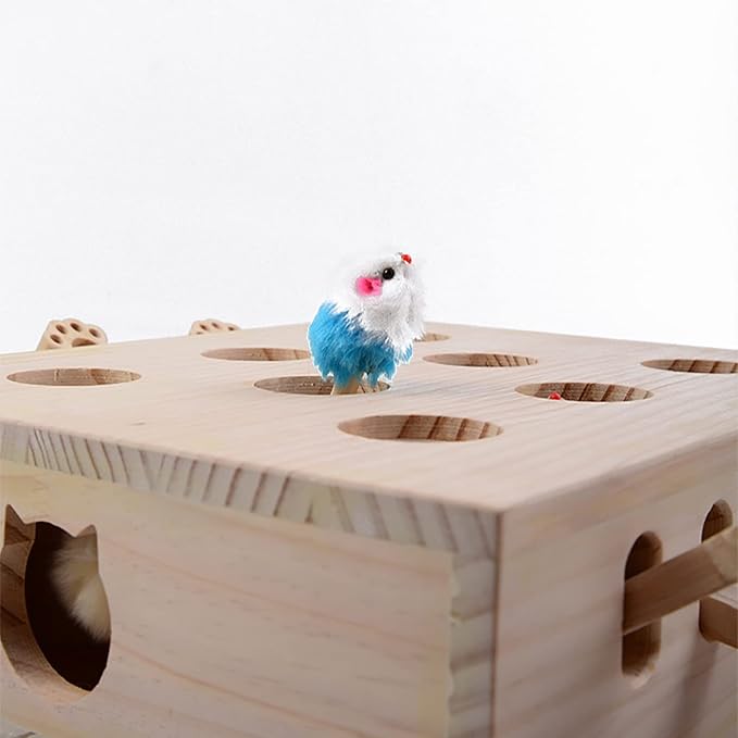 Interactive Wooden Whack-A-Mole Cat Toy, Engaging and Durable Play for Cats and Kittens, Keeps Pets Entertained and Stimulated, Natural Wood Design, Perfect for Indoor Exercise and Fun - Pet Gift Idea