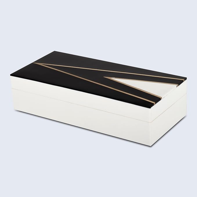 Handicrafts Home Black and White Decorative Storage Box with Lid- Coffee Table Storage Box, Handmade Resin Inlay Wooden Box, Remote Control Holder, Decorative Organizer, Keepsake Box- 10x4.5x2.5