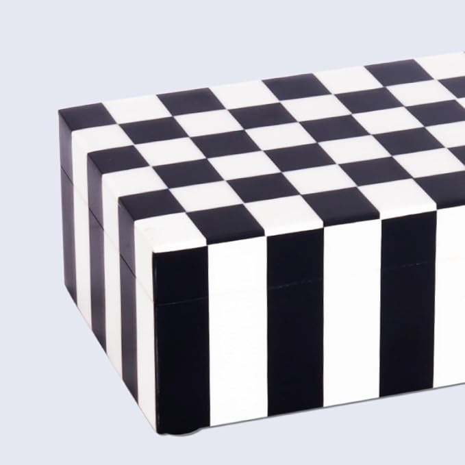 Handicrafts Home Decorative Storage Box with Lid, Black and White Decorative Box for Remote Controls, Coffee Table Storage Organizer, Keepsake Box for Living Room, Shelf & Hallway Decor, 10x4.5x2.5