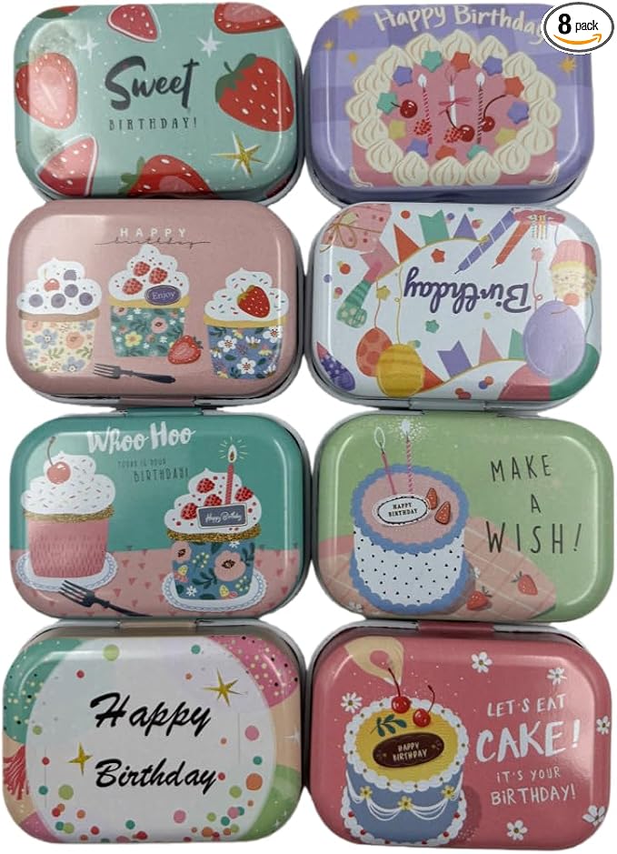 8Pcs Metal Hinged Tin Box Container Floral Farmhouse Rustic Mini Portable Small Storage Container Kit with Lid for Home Storage 2.1x1.5x1 Inch (Blue)