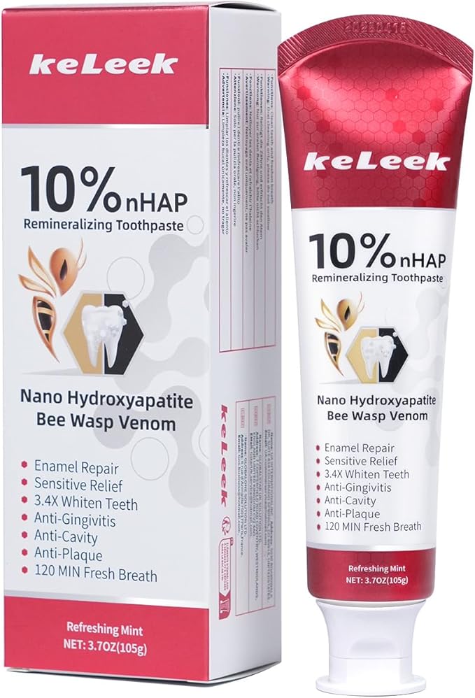 KeLeek 10% Nano-Hydroxyapatite Bee Wasp Venom Toothpaste for Remineralizing Enamel & Sensitive Relief,Gingivitis Bleeding Gum Treatment Repair, Fights Plaque,Whitening Teeth - 120MIN Fresh Breath