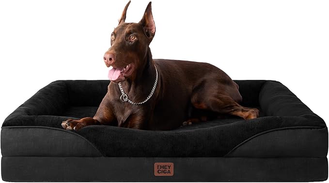 EHEYCIGA Orthopedic Dog Bed for Large Sized Dog, 45x35 Inch Large Memory Foam Dog Couch Bed with Sides, Waterproof Liner & Washable Removable Cover, Bolster Pet Sofa, Black
