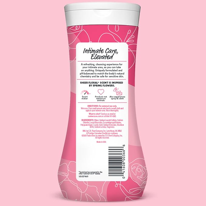 Summer's Eve Feminine Wash, Sheer Floral, Daily pH-Balanced Body Wash for Women, Feminine Care to Remove Vaginal Odor, Gynecologist Tested, 15 Fl Oz (Pack of 2)