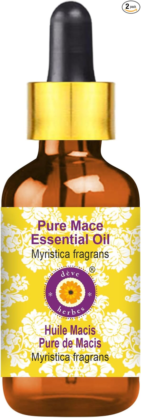 dève herbes Pure Mace Essential Oil (Myristica fragrans) with Glass Dropper Steam Distilled 100ml (3.38 oz)