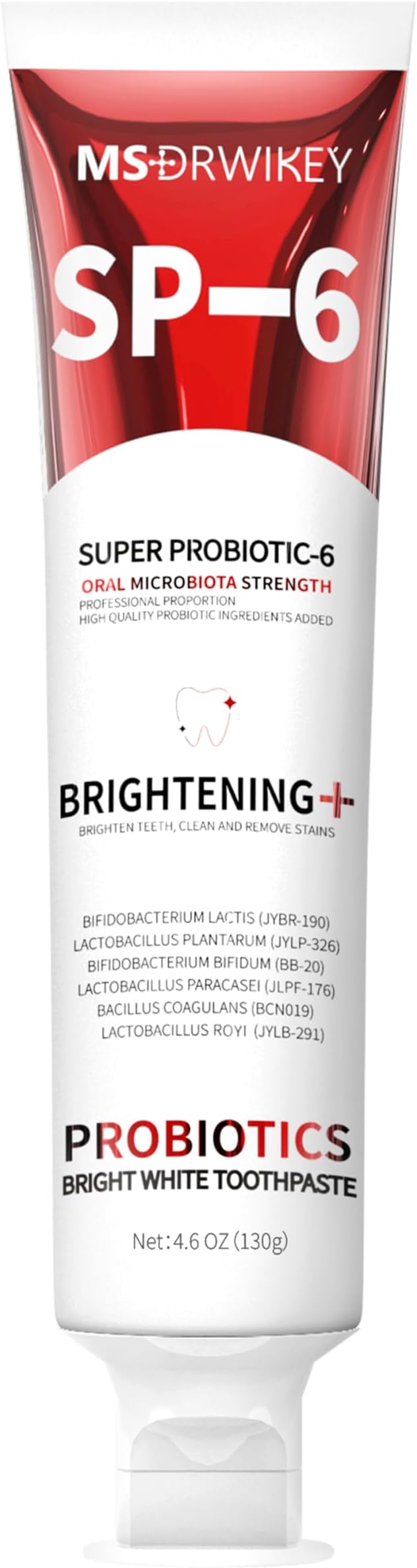 MSDRWIKEY SP-6 Probiotic Whitening Toothpaste - Enhanced Formula with 6 Probiotics and Gum Health - Enamel-Safe, Fluoride-Free, Fresh Mint Flavor, 4.6oz (1)