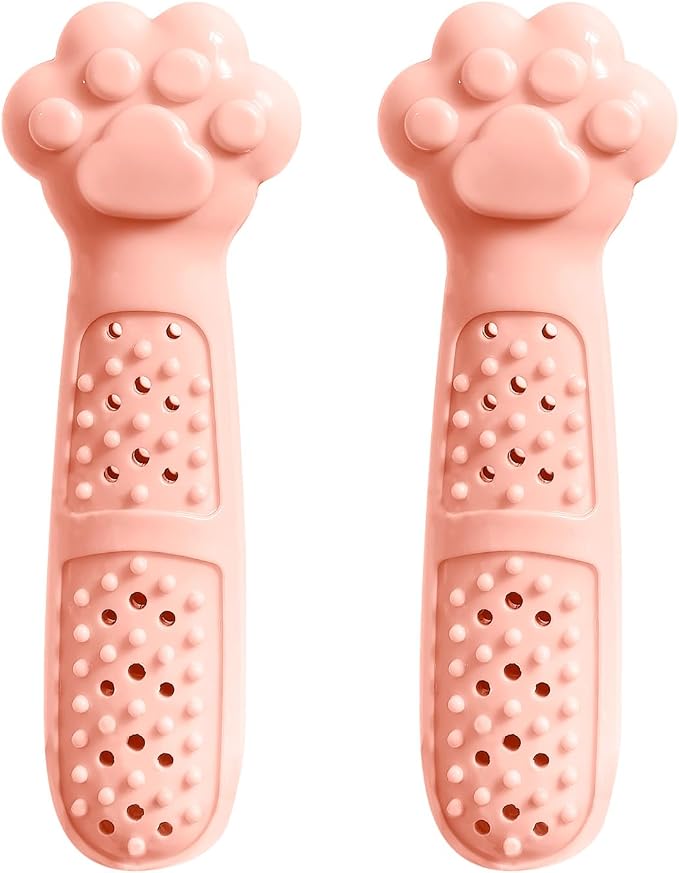 Cat Teething Toy, Cute Paw Chew Toys for Cat Dental Care, Pet Treat Dispenser Toy for Kitten Chewing, Kicking and Boredom Releasing, Pet Puzzle Toys (Pink-2 PCS)