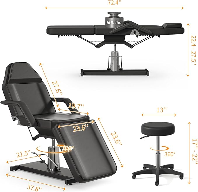 Hydraulic Tattoo Chair Bed for Client Spa Bed with Stool Height Adjustable Facial Beds for Esthetician Chair Aesthetic Treatment Table