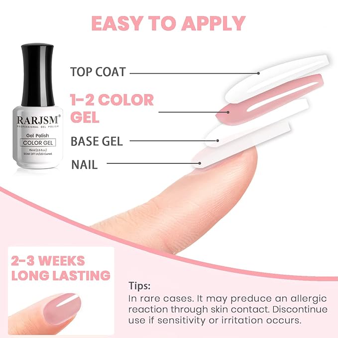RARJSM Nude Gel Polish Set Purple Jelly Gel Nail Polish of 6 Transparent Colors 7.5ml Clear Mavue Purple Pink Sheer Rose Red Brown Autumn Winter French Manicure LED UV Gel Curing Requires Soak Off