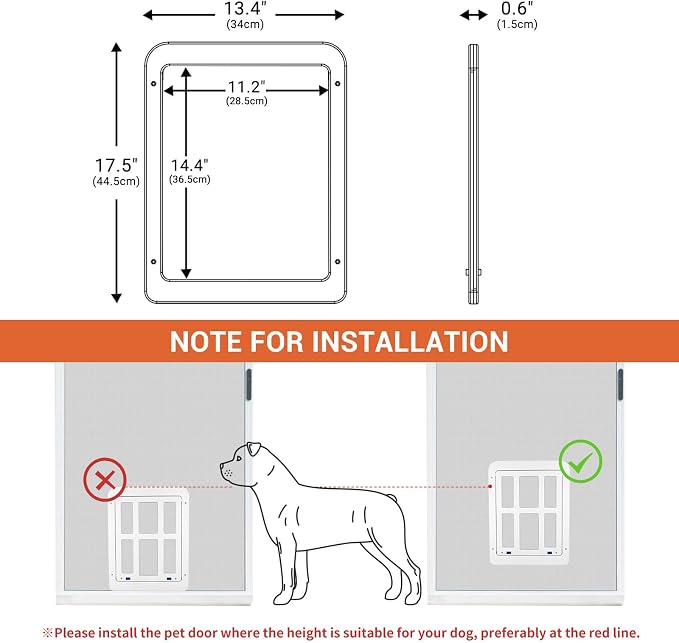 Large Dog Door for Screen Door - 11.2" x 14.4" Magnetic Flap Pet Door with Lockable Insert for Medium to Large Dogs, Ideal for Sliding Doors, White