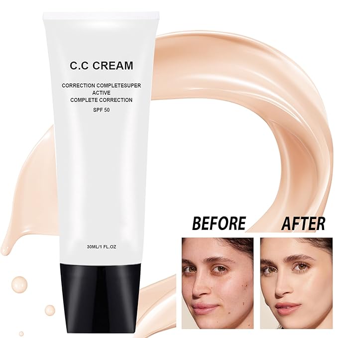 New Cosmetics Skin Tone Adjusting CC Cream SPF 50, Pre-makeup Primer Moisturizing Concealer for Brightening Skin Tone (Natural, 2PCS)