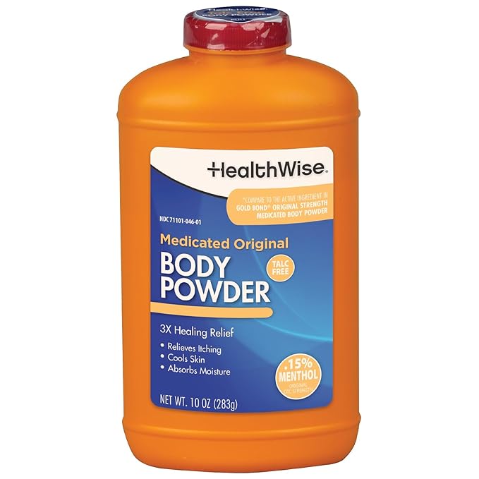 HealthWise Medicated Body Powder | .15% Menthol | Talc Free | Anti-Itch Healing Relief | Cools Skin | Absorbs Moisture | 10 oz (283g)