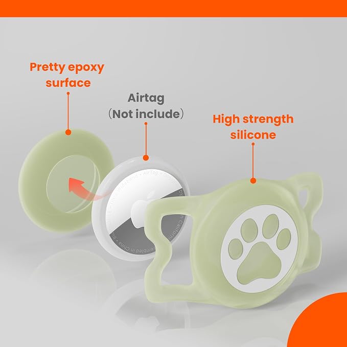 Waterproof Airtag Dog Collar Holder for Apple Air Tag, Silicone Glow Dog Airtag Holder for Dogs & Cats Collars(Luminous)