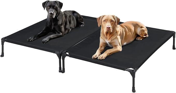 Veehoo 2 Pack Outdoor Elevated Dog Bed for Large Dogs, Cooling Raised Cots | Off-ground training platform, portable camping hammock, breathable mesh, easy to clean, no-tool setup, 42"x30", Black