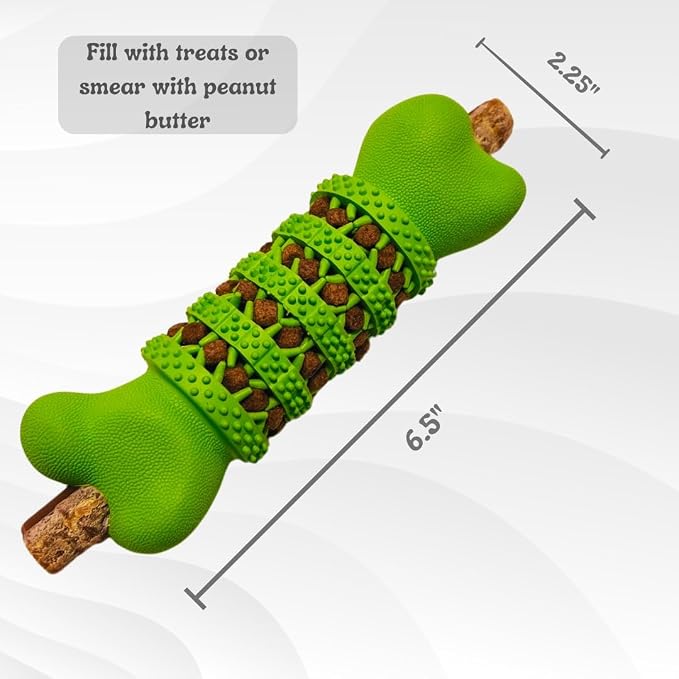 Durable Interactive Dog Bone Toys 2-Pack (6.5”) for Medium & Large Dogs – Treat Dispensing Chew Bones with Teeth Cleaning & Puzzle Design (Green & Red)
