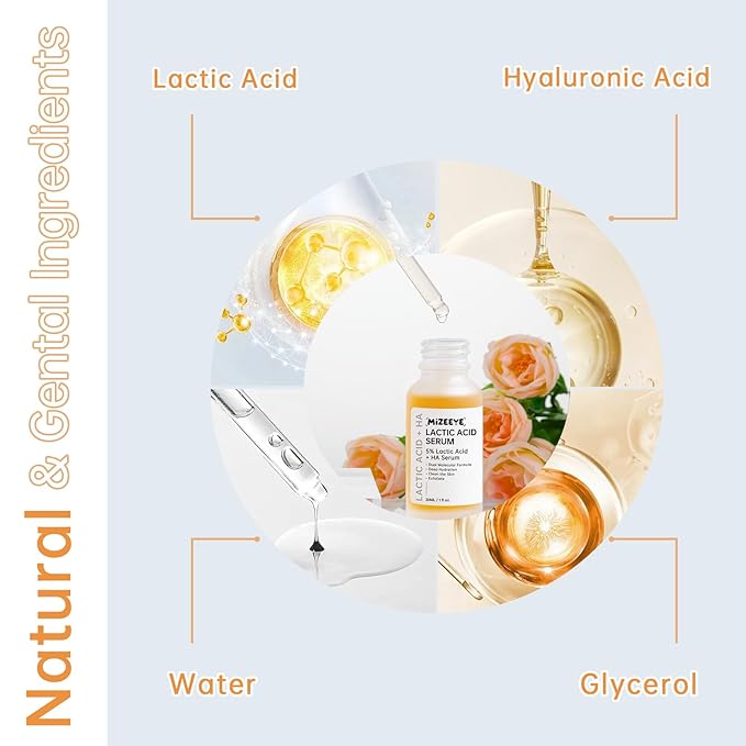 Lactic Acid Serum For Women, 30ML Moisturizing Lactic Acid 5% + Hyaluronic Acid Face Serum For Exfoliating, Dry Skin.
