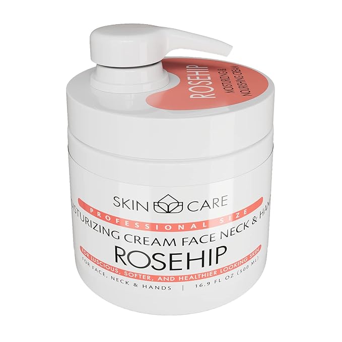 Skin Care Rosehip Oil 3-in-1 Moisturizer Face Cream, Neck and Hands - Treatment for Crepey Texture, Wrinkles and Sagging - Daily Lotion for All Skin Types - 16.9 fl. oz.