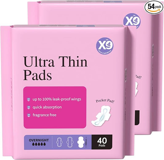 Ultra Thin Pads for Women with Wings, Overnight Period Pads, Lightweight & Discreet Feminine Pads, Nighttime Protection, 80 Count