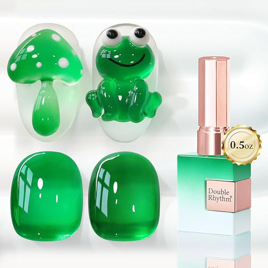 Double Rhythm 0.5 Oz Jelly Gel Polish Same Color Same Bottle Sheer Neutral Natural Light Milky Pastel 15ML Translucent Polish Art DIY at Home (Crystal Green-A1615)