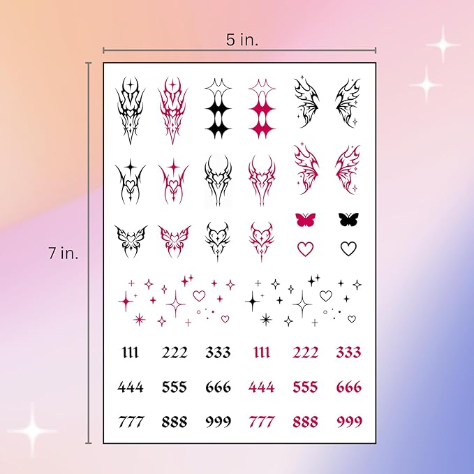 Tiny Y2K Temporary Tattoos | Realistic Waterproof Finger, Face, Hand Fake Tats | Festival, Bachelorette, Halloween, Birthday Favors, Accessories