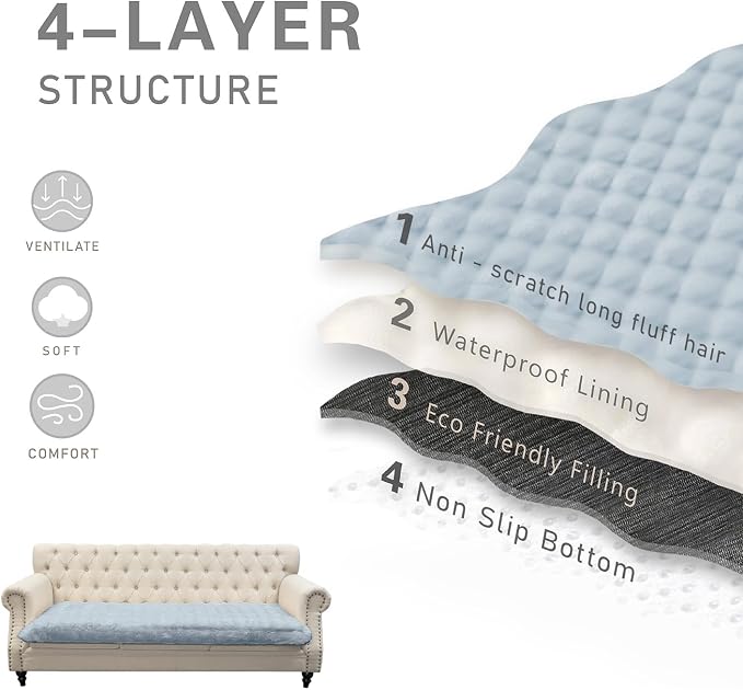 Dogs/Cats Bed Mats, Dog Pad Washable Removable Couch Cover with Anti-Slip Back, Plush Long Fur Mat, Perfect for Small, Medium and Large Dogs.(Light Gray-Bubble, 30"x90")