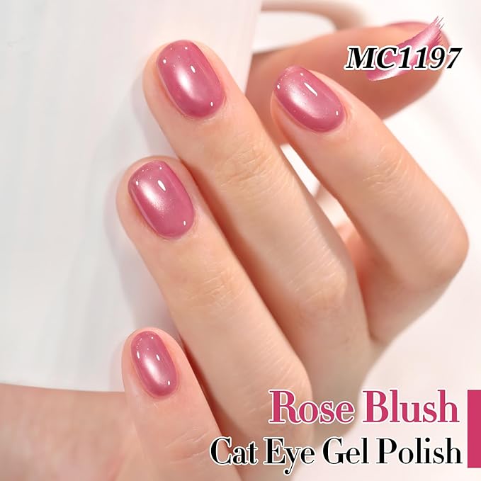 Double Rhythm 15ML Jelly Glass Cat Eye Gel Polish with Magnet Holographic Glitter Shimmer Translucent Sheer Color Salon Soak Off Magnetic Nail at Home (Red Rose-MC1197)