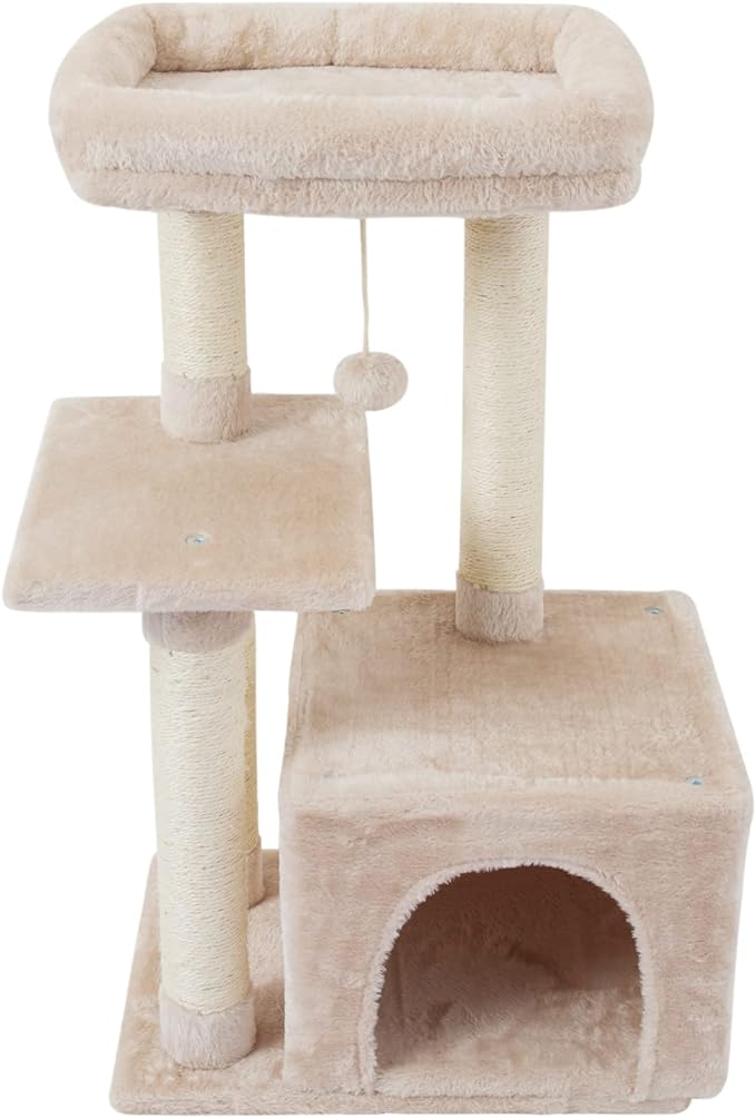 Cute Cat Tree Kitten Cat Tower Condo Cat Furniture Sisal Scratching Posts B | FISH&NAP For Indoor Jump Platform Activity Center Play House Beige