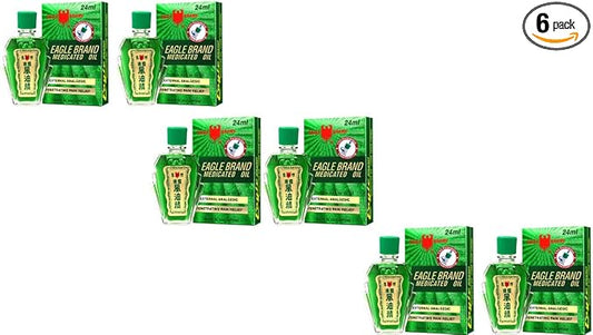 3 Packs - Twin Green Eagle Essentail Medicated Oil - Sau Chai Dau Con O Xanh - 24mL per Bottle with 6 Bottles per Order - Made in Singapore