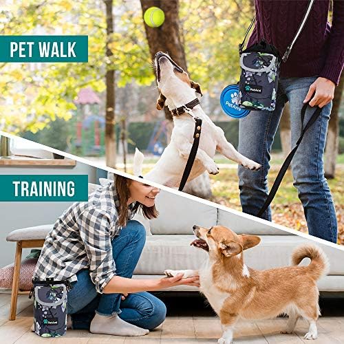 PetAmi Dog Treat Pouch, Large Hands-Free Training Bag, Floral Gray
