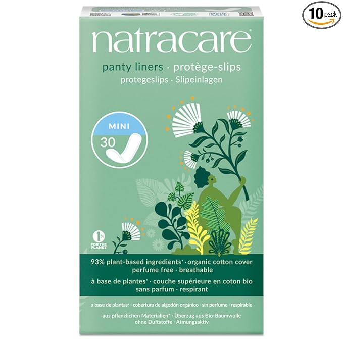 Natracare Natural Organic Mini Panty Liners, Made with Certified Organic Cotton, Ecologically Certified Cellulose Pulp and Plant Starch (10 Pack, 300 Liners Total)…