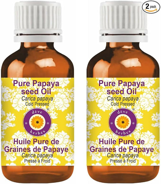 Deve Herbes Pure Papaya Seed Oil (Carica Papaya) Cold Pressed (Pack of Two) 100ml X 2 (6.76 oz)