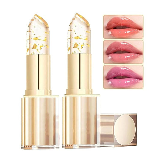 Color Changing Lipstick, Gold Crystal pH Color-Changing Lipstick – 24HR Transferproof & Moisturizing Lip Gloss,Long Lasting Moisturizing Tinted Lip Balm,Thanksgiving and Christmas gifts (golden, 2pcs)