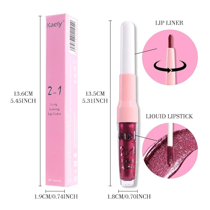 Kaely 2-in-1 Dark Plum Purple Red Metallic Lipstick and Lip Liner Makeup, Shimmer Liquid Metallic Lipsticks for Women, Glitter Lip Gloss Stain Long Lasting Waterproof Smudge Proof 24 Hour, Vegan 26