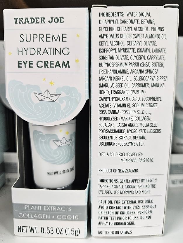 Trader Joe Supreme Hydrating Plant Extracts Collagen Coq10 Eye Cream 0.53oz 15g (Two Tubes)