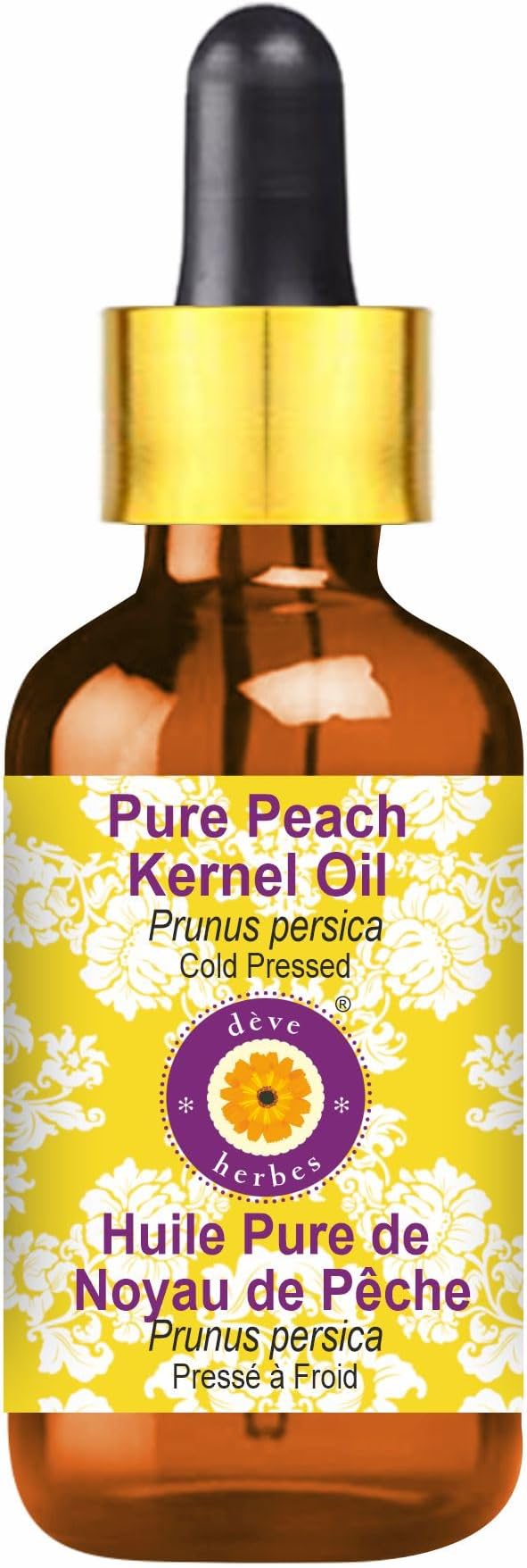 dève herbes Pure Peach Kernel Oil (Prunus persica) with Glass Dropper Cold Pressed 10ml (0.33 oz)